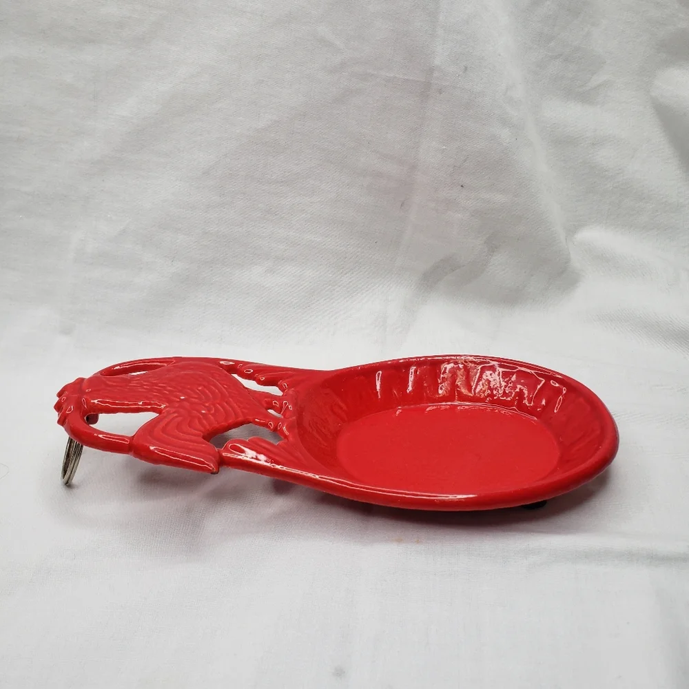 Cast Iron Red Enameled Rooster Spoon Rest